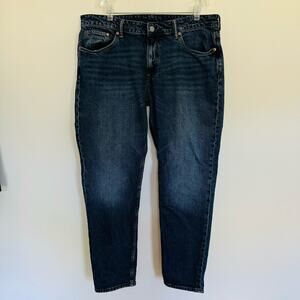 H&M Mens Tapered Regular Fit Coupe Standard Dark Wash Cotton Jeans Size 36 X 32